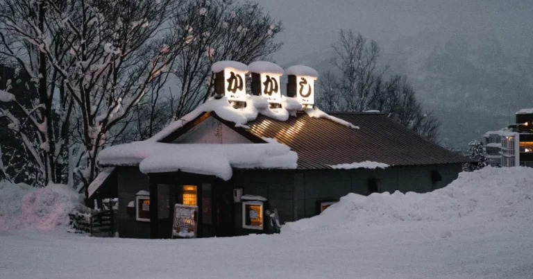 business with snow on the roof