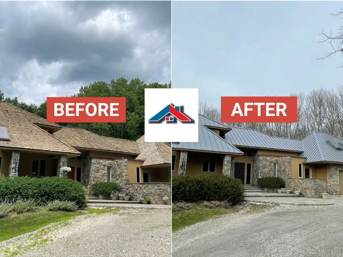 Before and after Michael Casolaro's custom metal roof fabrication