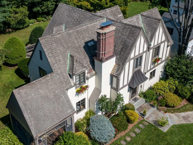 side view of old roof on bronxville home