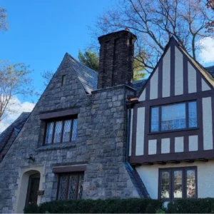 front view of slate roof replacement