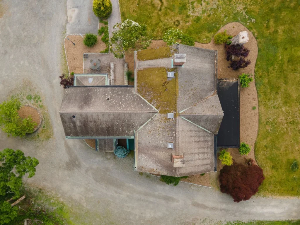 aerial shot before after gaf timberline hdz roof replacement