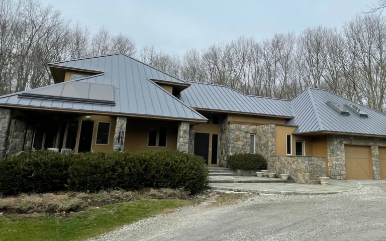 custom metal roof in grey color with custom skylights