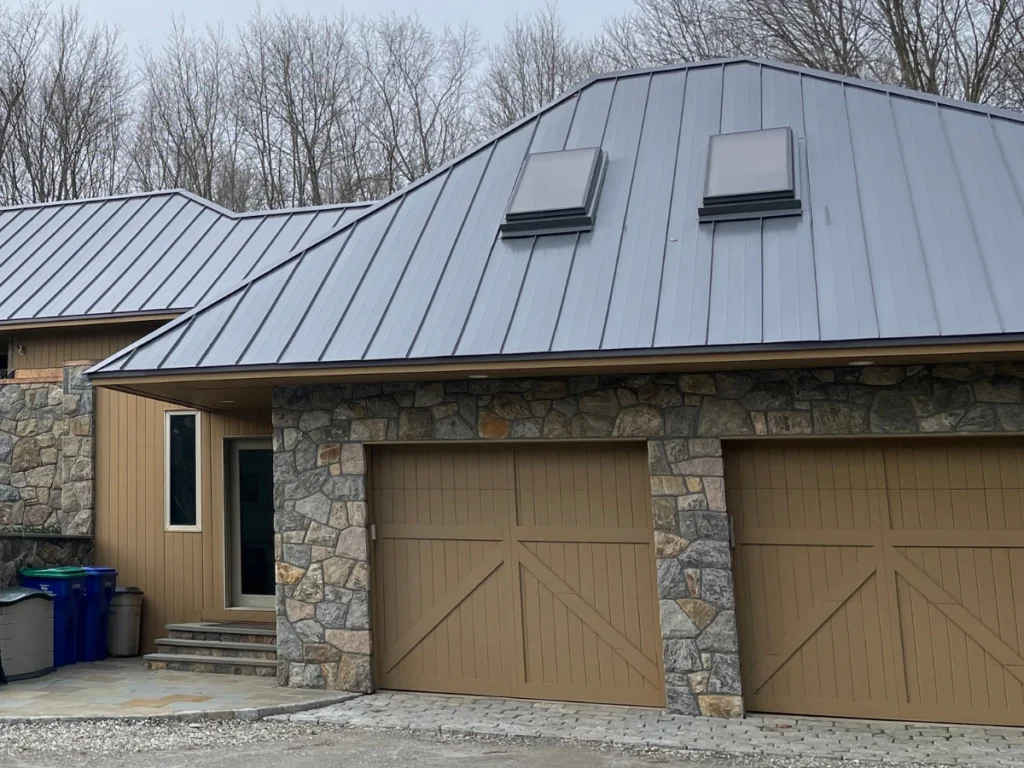 custom galvalume metal roof in north salem ny over garage door with two skylights