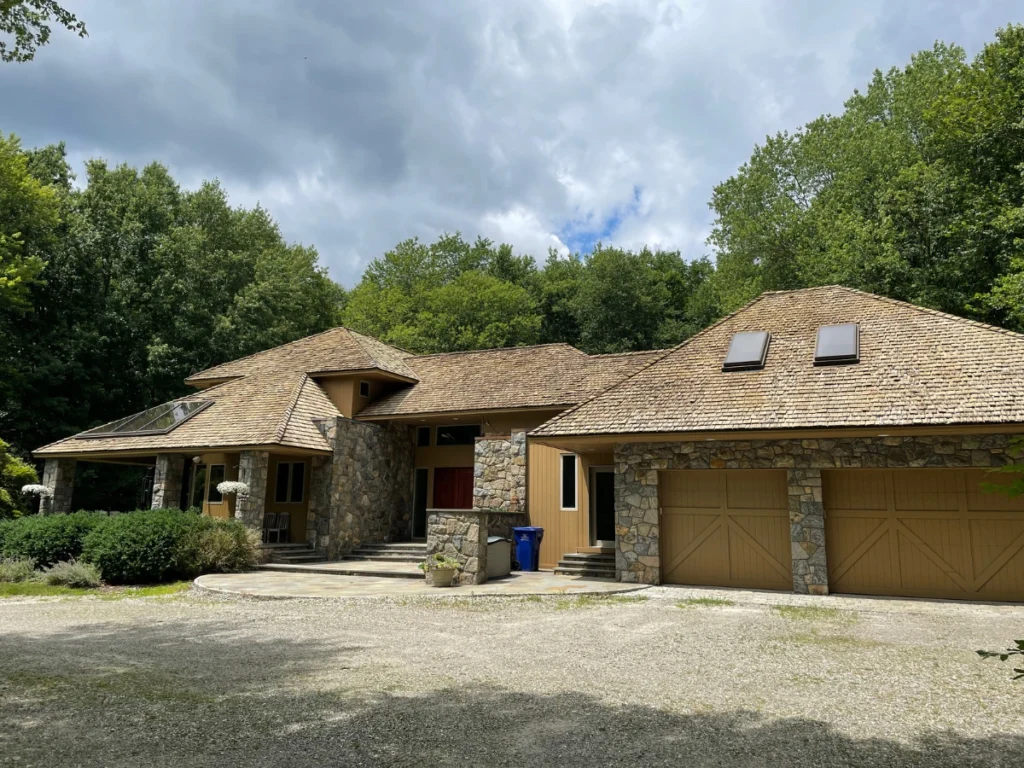 old cedar shake roof with skylights