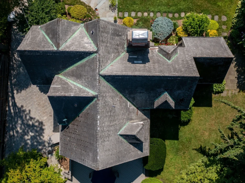 top down view of old roof before replacement near new rochelle, ny