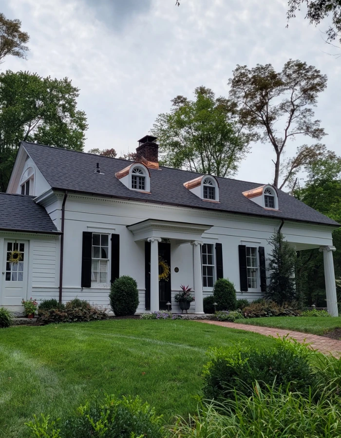 single story home with white siding and new medium grey asphalt shingle roof near shrub oak, ny